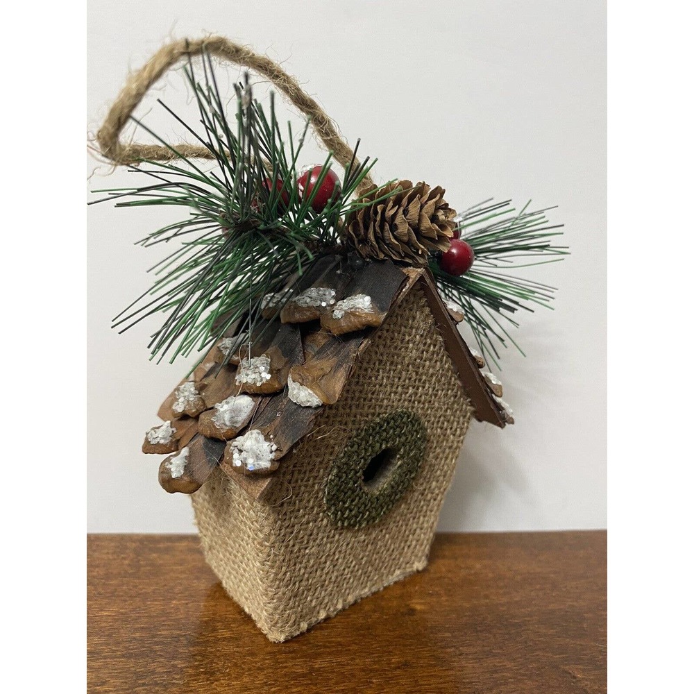 Enchanted Forest Birdhouse with Greenery Pinecone Berries Christmas Ornament